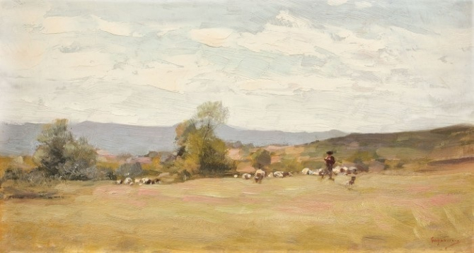Ciobănaș cu turmă de oi, pictură vândută la licitație
