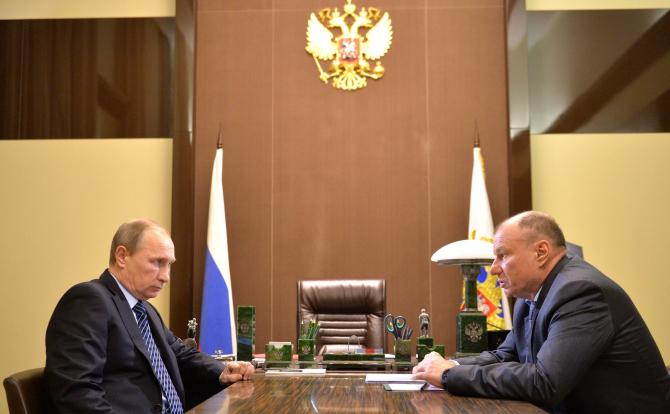 Vladimir PUtin și Vladimir Potanin la o întrevedere de la Kremlin